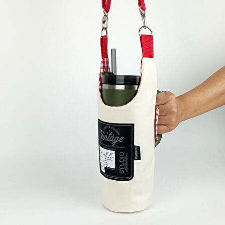 Woodycord El Yapımı Vintage Matara Termos Kılıfı Kulplu Model Quencher Pipetli 1,18