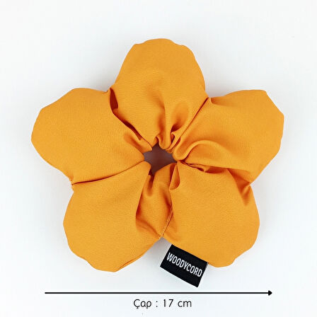 WoodyCord El Yapımı Canlı Turuncu Pofuduk Scrunchie Toka 
