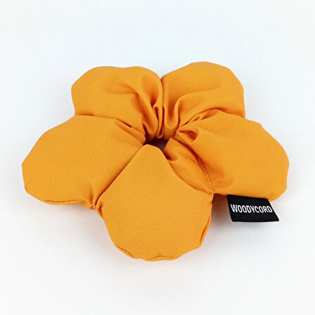 WoodyCord El Yapımı Canlı Turuncu Pofuduk Scrunchie Toka 
