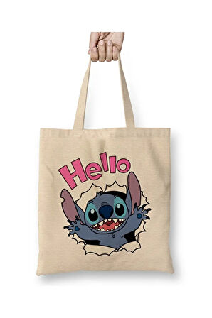 Stitch And Lilo Cute Fun Bez Çanta Uzun Saplı Alışveriş Çantası Plaj Çantası