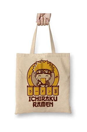 Anime Naruto Ichiraku Ramen Beyaz Bez Çanta Uzun Saplı Alışveriş Çantası Plaj Çantası