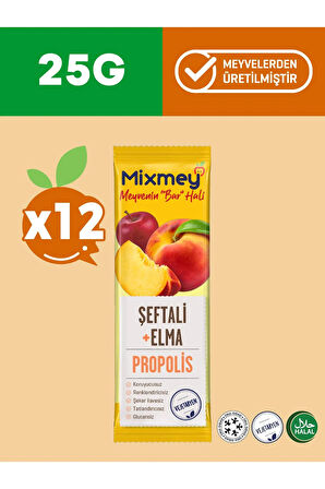 Mixmey Bee Şeftali Ve Propolisli Meyve Bar | Doğal Vejetaryan Bar - 25gr X 12 Adet
