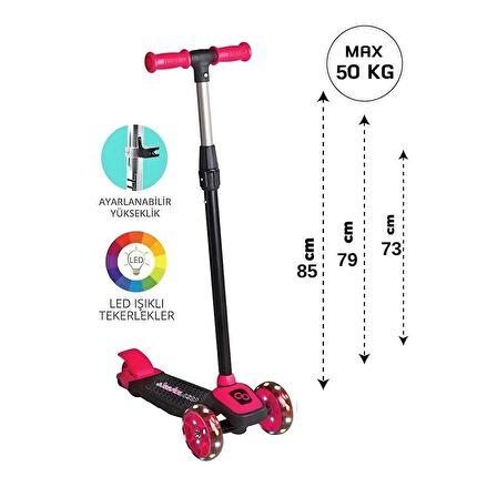 3 Tekerlekli Led Işıklı Yükseklik Ayarlı Çocuk Scooter - Üç Tekerli Ayarlanabilir Işıklı Scooter