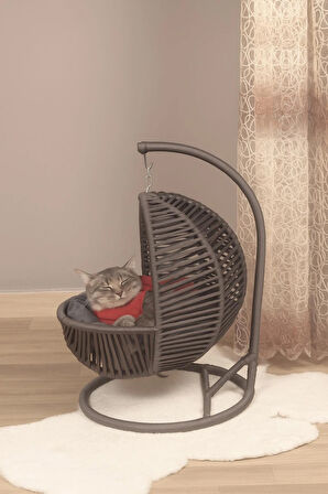 Cat Loft Kedi Salıncağı ve Minderli Rahat Yatağı, Sık Örgülü Rattan Tasarım