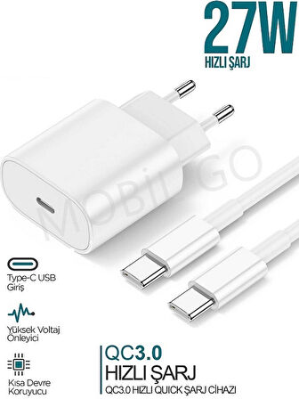 Samsung Galaxy S22 S23 S24 S25 Ultra ve iPhone 15-16 Pro Uyumlu 27W Hızlı Şarj Aleti