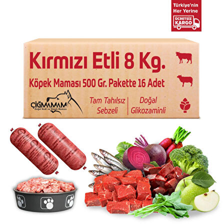 Kirmizi Etli Tahilsiz 8 Kg 500 Gr 16 Adet Çigmamam Barf Köpek Mamasi 