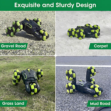 2.4GHz Uzaktan Kumandalı Yedek Şarjlı Batarya Buhar Atan 4WD Işıklı 5 Tekerli Rc Akrobat Araba Yeşil