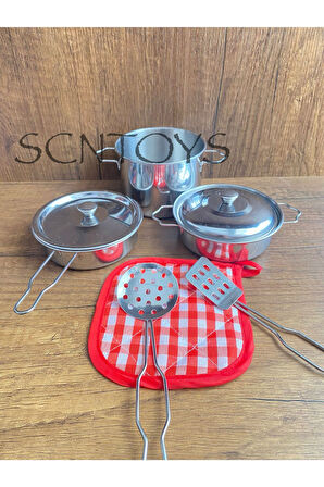 Oyuncak Tencere Tava Seti Metal Tencere Tava Yemek PişirmeOyuncak Evcilik Mutfak Seti 8 Parça
