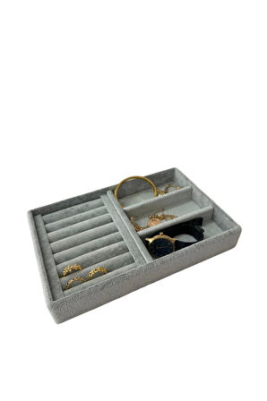 Yerli Üretim Süet Kumaş Gri Renk 22 Cm / 14 Cm Çekmece Içi Takı Standı