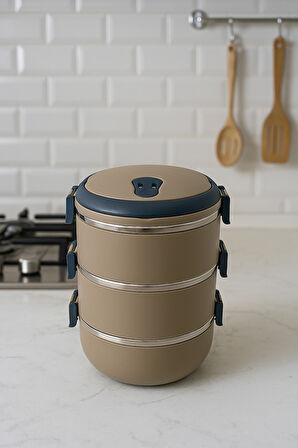 Freshbox 3 Katlı Sızdırmaz Yemek Termosu Sefer Tası 1,8 Lt Kahverengi Özel Seri