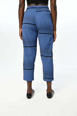 Yatay Çizgi Desenli Beli Lastikli Rahat Kalıp Pantolon