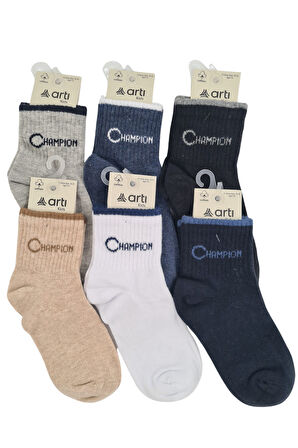 Erkek Çocuk Çorap Soket 6 Çift Siyah-Lacivert-Gri-Beyaz-Kahve-Mavi