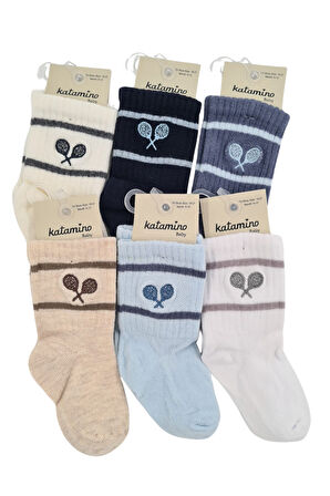 Erkek Bebek Çorap Soket 6 Çift Lacivert-Gri-Beyaz-Kahve-İndigo-Mavi