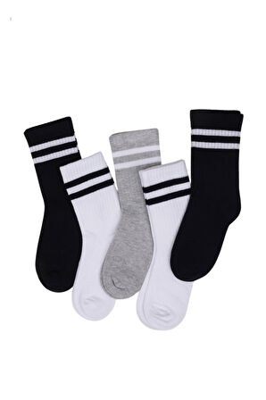 Çocuk Çorap Soket 3 Çift Unisex Beyaz-Siyah-Siyah