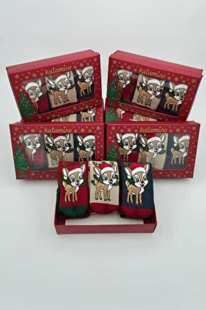 3 Çift Unısex Hediyelik Yeniyıl Temalı Çocuk Soket Havlu Çorap 