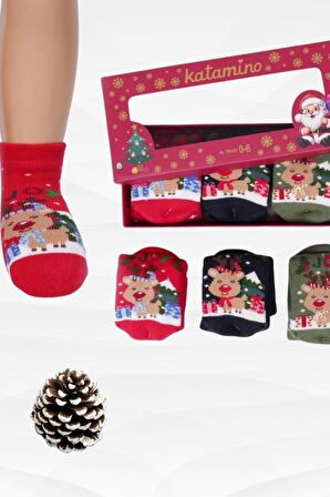 3 Çift Unısex Hediyelik Yeniyıl Temalı Çocuk Soket Havlu Çorap 