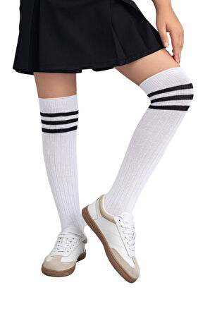 Kız Çocuk Dizaltı Çorap  3 Çift Beyaz-Siyah-Siyah