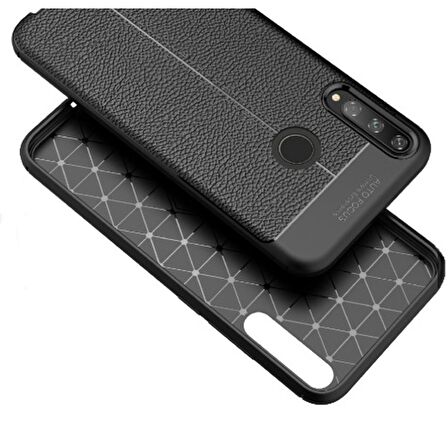 Gpack Huawei P40 Lite E Kılıf Niss Silikon Deri GörünümlüNano Glass