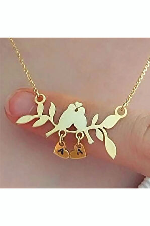 Kadın Dalda Çifte Kuş Model 2 925 Ayar Gümüş Kolye (14 Şubat Sevgililer Günü Hediyesi)