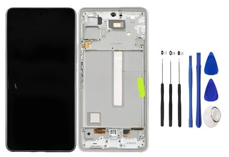 Tkgz - Samsung Galaxy A53 - 5G İle Uyumlu Lcd Ekran Dokunmatik Servıce Pack Lcd Beyaz Full Çıtalı + Tamir Kiti