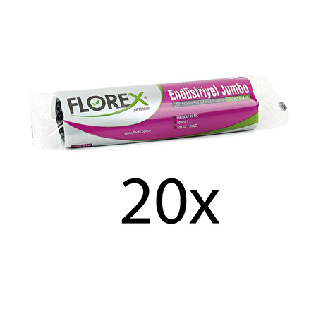 Florex Endüstriyel Jumbo Boy 10 adet Çöp Torbası Siyah 80 x 110 CM 20 paket