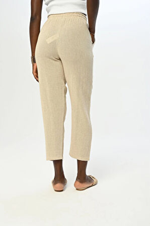 KADIN RAHAT KALIP BELİ LASTİKLİ DÜZ RENK PAMUK PANTOLON