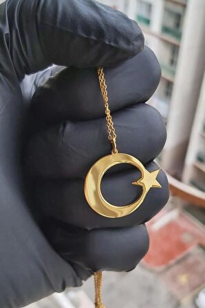 925 Ayar Gümüş 24 Ayar Altın Kaplama Ayyıldız Kolye