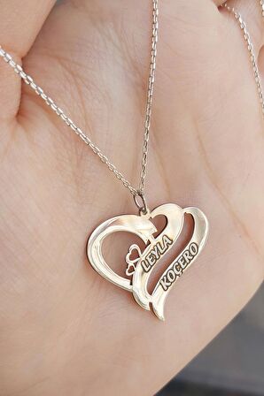 925 Ayar Gümüş İç İçe Kalpli Kolye