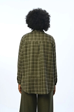 KADIN BÜYÜK KARE DESENLİ SİMLİ OVERSİZE KESİM GÖMLEK