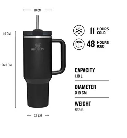 Stanley Quencher Pipetli Termos 1,18 L Siyah