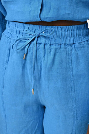 KADIN BELİ LASTİKLİ RAHAT KALIP DÜZ RENK KETEN PANTOLON