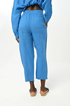 KADIN BELİ LASTİKLİ RAHAT KALIP DÜZ RENK KETEN PANTOLON