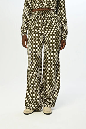 KADIN BELİ LASTİKLİ BOL PAÇA DESENLİ PANTOLON