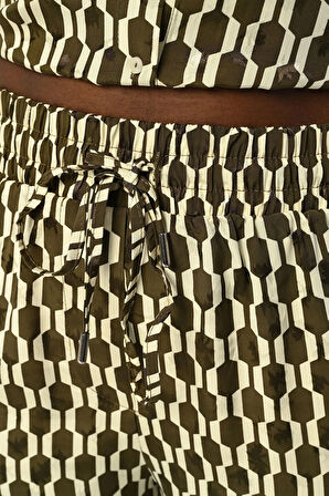 KADIN BELİ LASTİKLİ BOL PAÇA DESENLİ PANTOLON