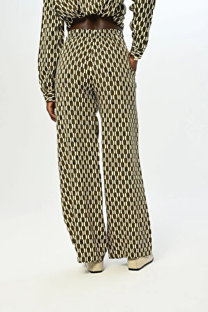 KADIN BELİ LASTİKLİ BOL PAÇA DESENLİ PANTOLON