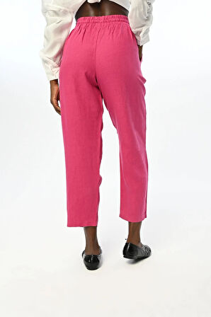 KADIN RAHAT KALIP BELİ LASTİKLİ DÜZ ORKİDE RENK PANTOLON