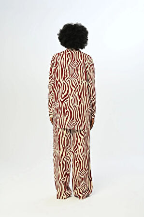 KADIN BELİ LASTİKLİ BOL PAÇA DESENLİ PANTOLON