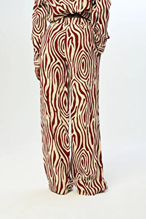 KADIN BELİ LASTİKLİ BOL PAÇA DESENLİ PANTOLON