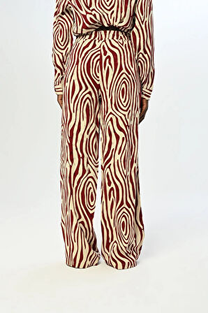 KADIN BELİ LASTİKLİ BOL PAÇA DESENLİ PANTOLON