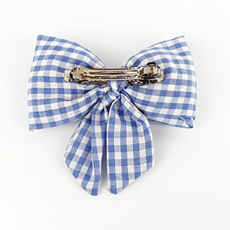 Woodycord  İçi Dolgulu Büyük Boy Mavi Beyaz Pötikare Fiyonk Otomatik Toka - Bow toka