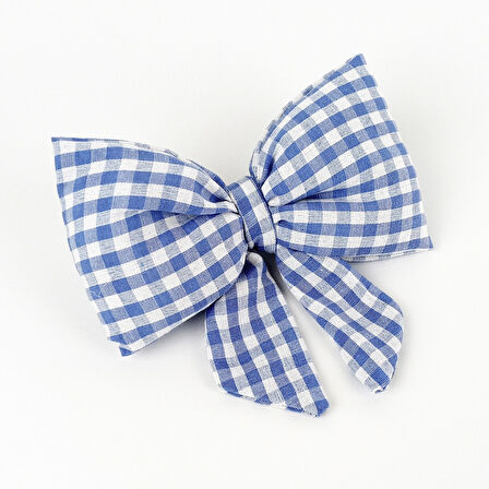 Woodycord  İçi Dolgulu Büyük Boy Mavi Beyaz Pötikare Fiyonk Otomatik Toka - Bow toka