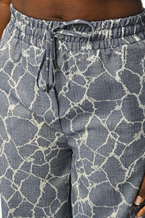 KADIN BELİ LASTİKLİ BOL PAÇA DESENLİ PANTOLON