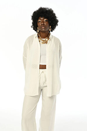 KADIN OVERSIZE KESİM DESENLİ ŞİFON İNCE GÖMLEK