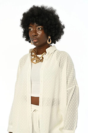 KADIN OVERSIZE KESİM DESENLİ ŞİFON İNCE GÖMLEK