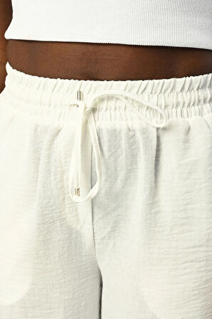 KADIN BELİ LASTİKLİ BOL PAÇA DÜZ RENK PANTOLON