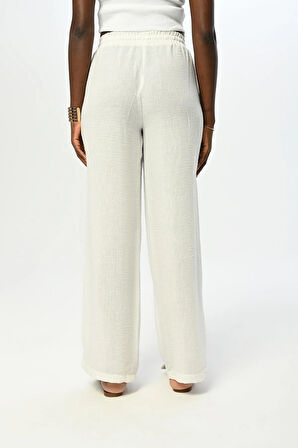 KADIN BELİ LASTİKLİ BOL PAÇA DÜZ RENK PANTOLON