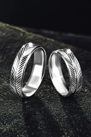 Erkek Kadın Gümüş Alyans - Çizgi Desenli 925 Ayar Erkek Kadın Yüzük