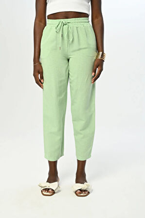 KADIN RAHAT KALIP BELİ LASTİKLİ DÜZ RENK PANTOLON