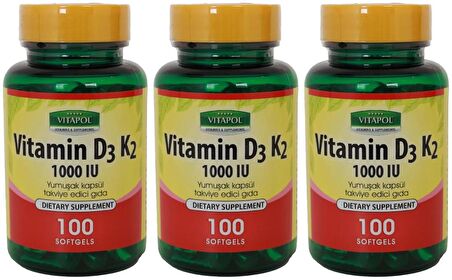 Vitapol D3 Vitamini K2 Vitamini 3x100 Softgel Vitamin D3 Vitamin K2 