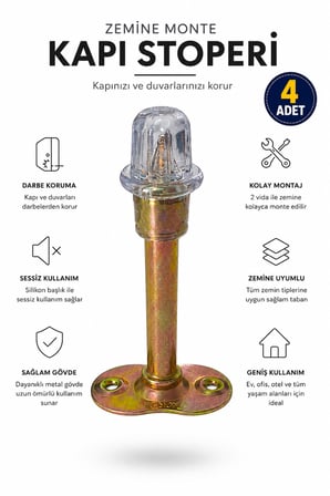 Kapı Stoperi Duvar Koruyucu Zemin Tipi Metal Kapı Durdurucu Darbe Emici Silikon Başlıklı Vidalı Kapı Tamponu Sarı Galvaniz - 4 ADET